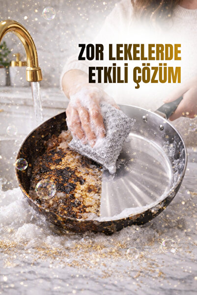 grimorlife 3 Adet Simli Telli Bulaşık Süngeri | Çizmez, Dayanıklı, Güçlü Temizlik