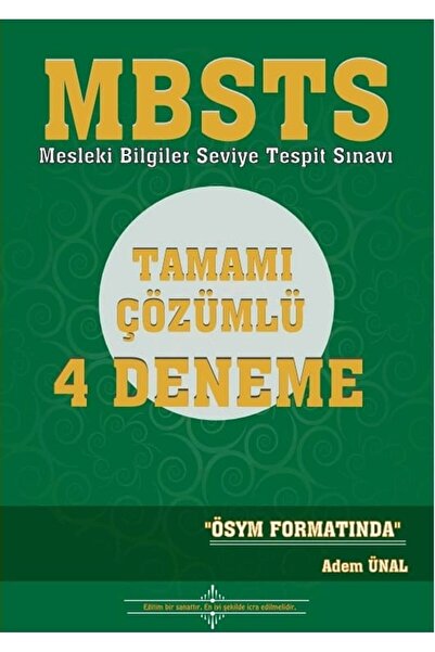 Sbm Yayınları MESLEKİ BİLGİLER SEVİYE TESPİT SINAVI 4 ÇÖZÜMLÜ DENEME (MBSTS)