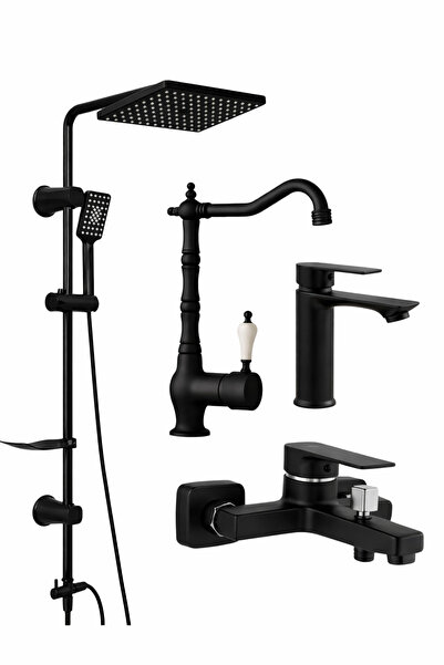 RocciArmatur siyah robot siyah 4 lü set banyo lavabo evye lüks eviye-banyo-la...