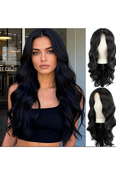 aura peruk Siyah perçemsiz yoğun dalgalara sahip özel vip modelimiz