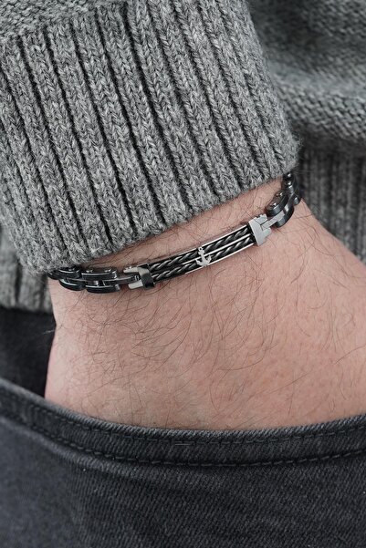 FRNCH 316L Çelik Çapa Figürlü Siyah Renk Erkek Bileklik FRJ12852-3852-B