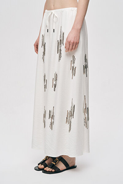 Orfeo Negro Women's Glow Sequin and Bead Embroidered Waist Tie Maxi Skirt