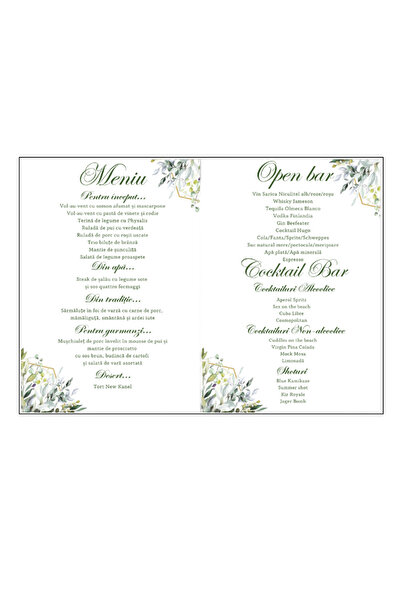 OEM Set meniu nunta/botez tip carte, Model 8- 10 buc