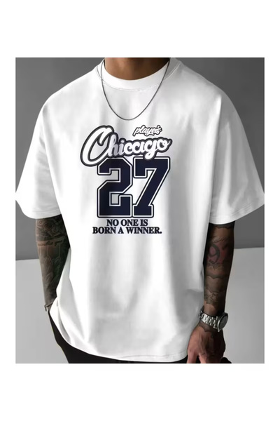 npLStore تي شيرت شيكاغو 27 مطبوع كبير الحجم للجنسين