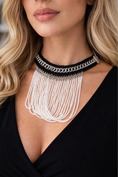 Hd Marketim قلادة تشوكر مصنوعة يدويًا بتفاصيل سلسلة مرصعة بالخرز |   تصميم أن...