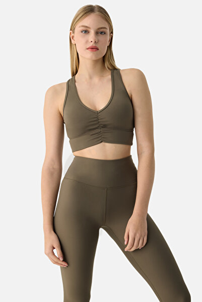 Superstacy Amara Ruched Detailed Khaki Sports Bra