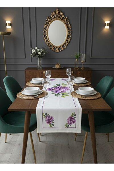 MİNOZA Runner de masă decorativ cu model floral liliac imprimat digital