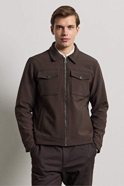 Danger Jachetă pentru bărbați cu croială standard, cu guler tip cămașă, maro