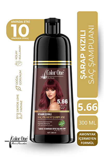 Color One Şarap Kızılı (Wine Red) Saç Pigment Şampuanı 5.66 | 300 ML & Ton Et...