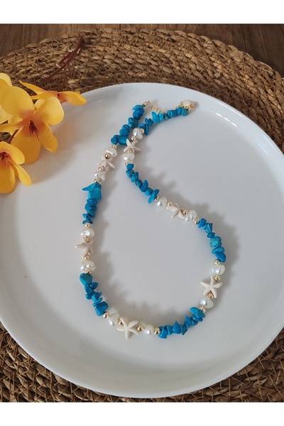 elbi bijuteri Natural Stone Design Blue Necklace