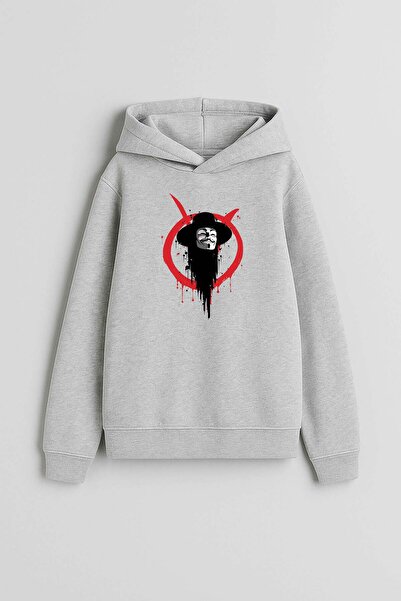 AYDESİGN V for Vendetta Printed Gray Hooded Sweatshirt Hoodie