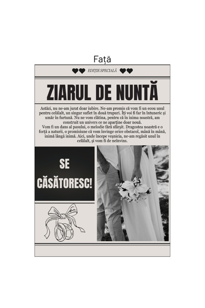 OEM Ziar nunta personalizat, A3, pliat A4, design elegant