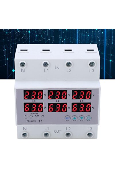 Store 63A Ev Tipi Trifaze Voltaj ve Akım Koruma Rölesi Yüksek Alçak Gerilim Y...