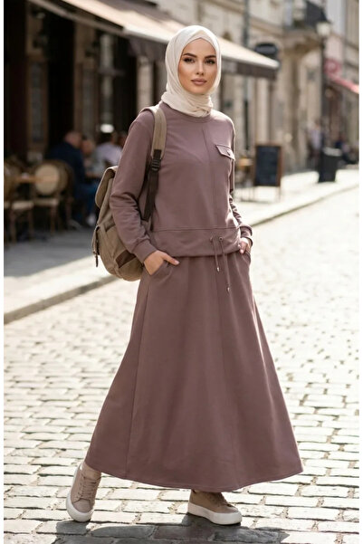 sefamerve Set dublu Hijab din bumbac cu buzunare 0238-05 Vizon