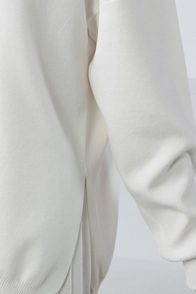 Ferraro White V-Neck Slit Viscose Women's Knitwear Sweater