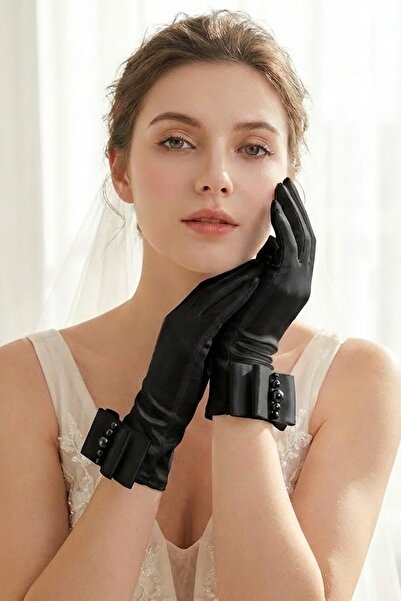 Hobigram Ivory Pearl Detailed Bowknot Ankle-Length Bridal Gloves |   Elegant ...
