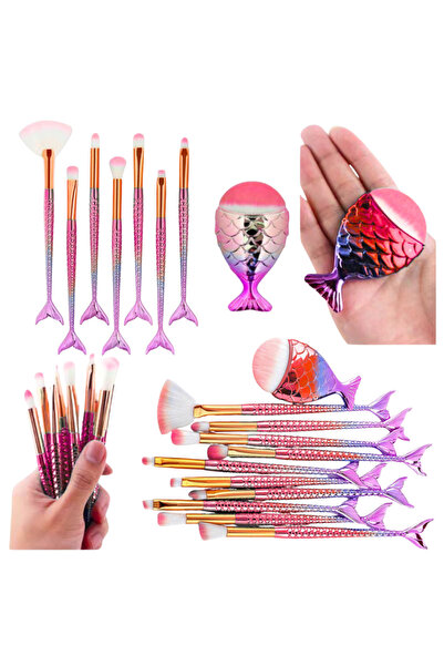Three top online Mermaid Tail Makeup Brush Set Purple-Pink 8pcs