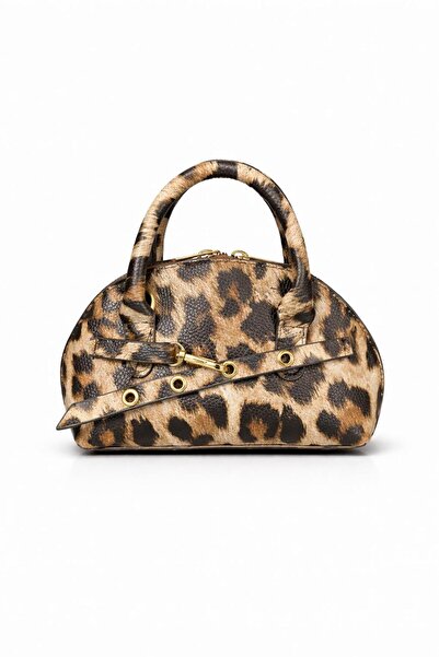 Zealous Leopard Print Oval Mini Hand and Shoulder Bag with Zipper