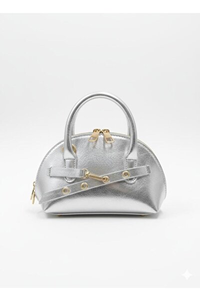Zealous Oval Mini Hand and Shoulder Bag with Silver Zipper