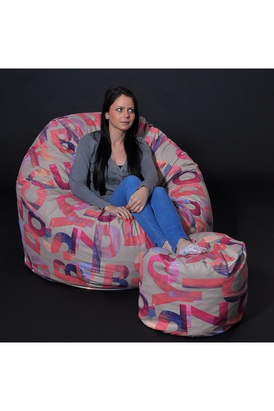 Pufrelax King Size Armchair Set with Ottoman (footrest), Textile Material - C...