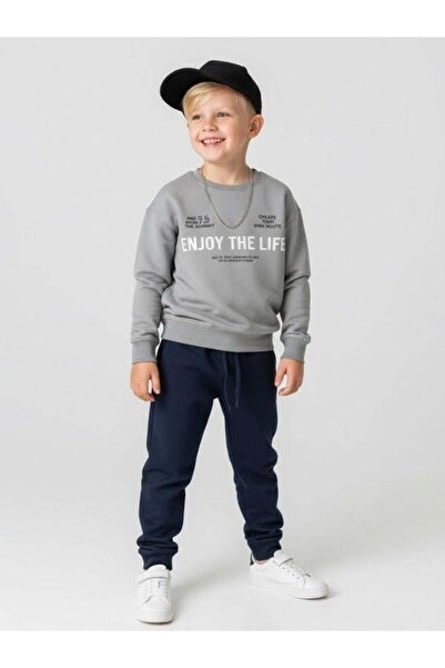 Zekids Boy's Soft Textured Enjoy the Life Written Tracksuit Set