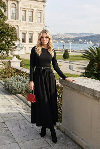 PASTELASTORE Rochie lungă cu decolteu tip biker și curea în talie