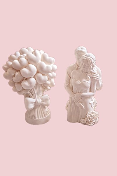 by burcu doğan Dekoratif Ve Boyanabilir Beton Taş Obje Seti İkili Aşk