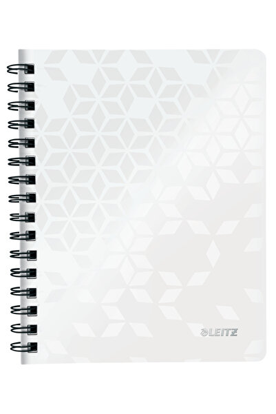 Leitz Caiet spiralat de birou A5, cu copertă albă din PP, pătrat, Wow