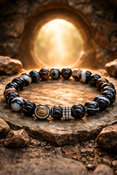 NBS Beautiful Naturel Stones Agate Natural Stone Bracelet 8 mm Unisex Evil Ey...