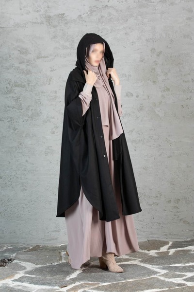 ZESA TASARIM Kaşmir Kışlık Siyah Hakim Yakalı Panço