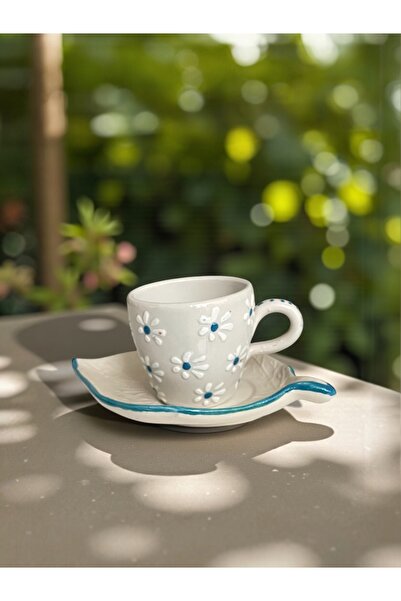 Artistic Quality Decorative Blue Daisy Embroidered, Embossed Leaf Detailed Te...