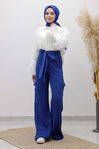 Tesettür Dünyası Cargo Pocket Knitwear Trousers Tsd260124 Saks Blue
