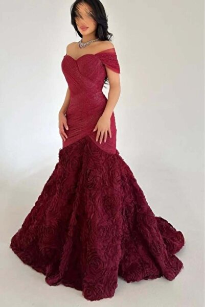 Genenic فستان بلون خمري فاخر