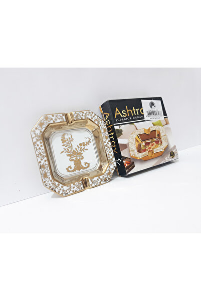 renkli çiçekler Ashtray 12.5X12.5 cm Gilded Patterned Ceramic Ash Tray