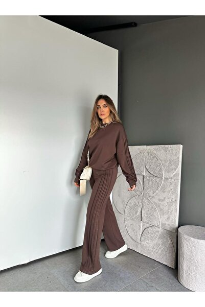 Zerrincan Giyim Kahve Sıra Taşlı Biyeli Modal Takım