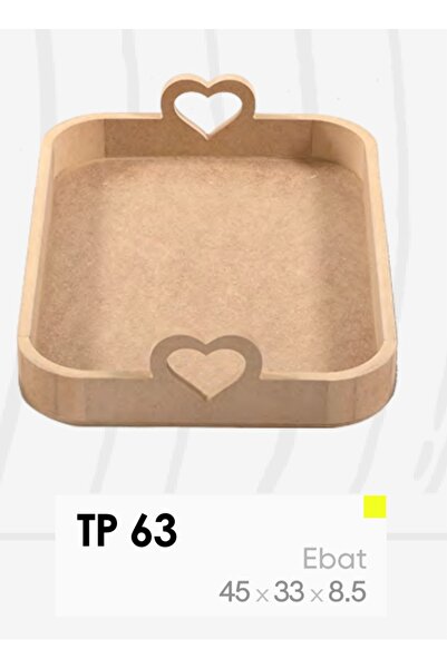 Eymen Hobi Ham Ahşap Kalp Figürlü Sunum Tepsisi 45x33 cm | Boyanabilir Dekora...