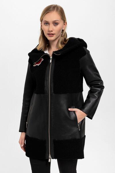 Deriderim Fleu Black Genuine Leather Fur Coat
