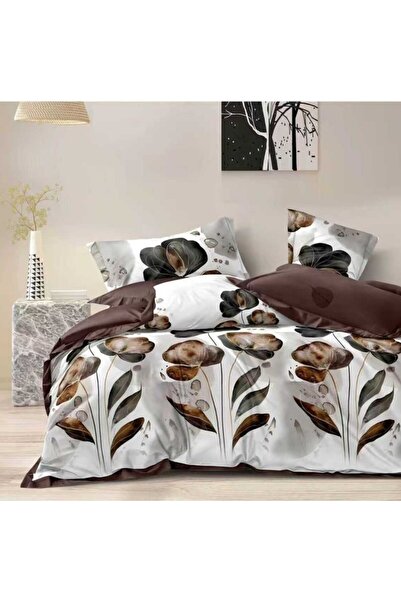 Pucioasa Bed linen with elastic in fine fabric, 6 pieces, Elegant flowers brown