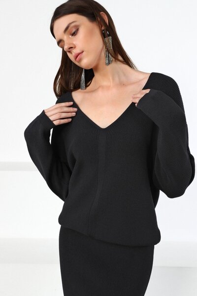 Ferraro Anthracite V-Neck Viscose Women's Knitwear Sweater