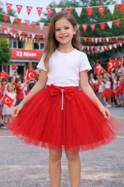 Parti Kırtasiye Kız Çocuk Tütü Etek, Fiyonk Detaylı, Astarlı, Kabarık, 23 Nis...