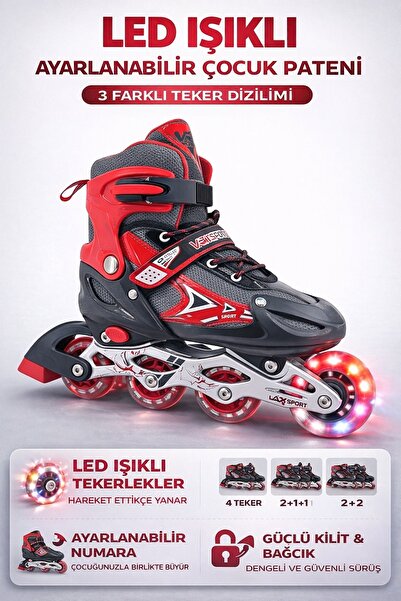 YILDIRIM OYUNCAK Ayarlanabilir Slikon Tekerlekli Frenli Işıklı Paten - 2-1-1\...