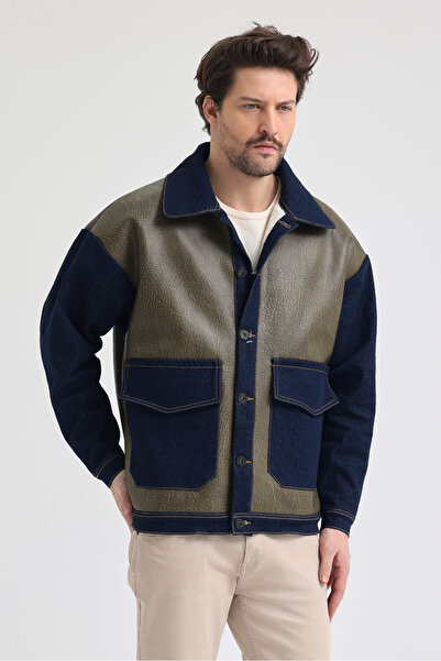 CHOS7N Men's Fur-Lined Leather Jacket Warm Daily Use Coat