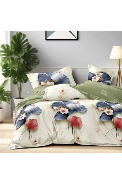 Pucioasa Lenjerie de pat cu elastic din finet, 6 piese, Flori elegante bleu