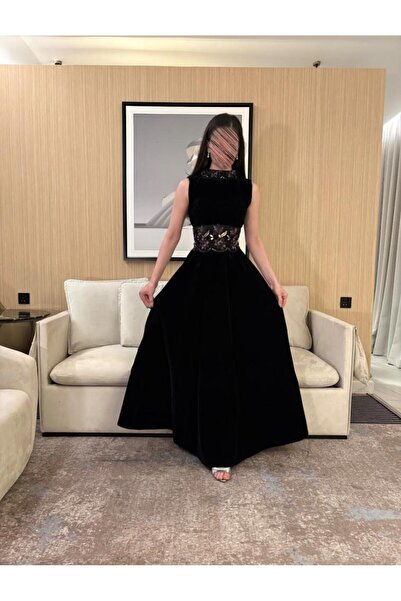 Genenic فستان انيق اسود طويل