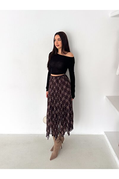 MAİMODA Kadın Asimetrik Kesim Beli Lastikli Şifon Etek/Women's Asymmetrical C...