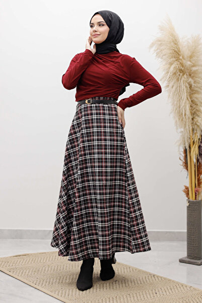 Tesettür Dünyası Plaid Skirt Tsd260102 Red