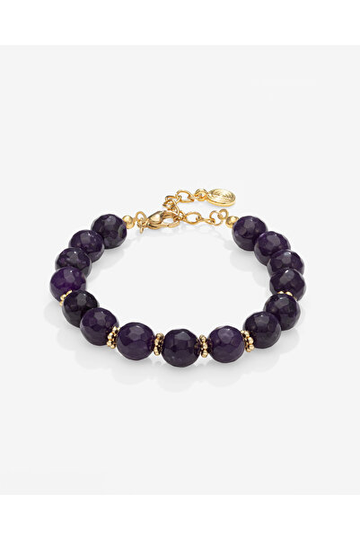TARZ-I TAKI Natural Stone 10 mm Purple Faceted Amethyst Women's Bracelet
