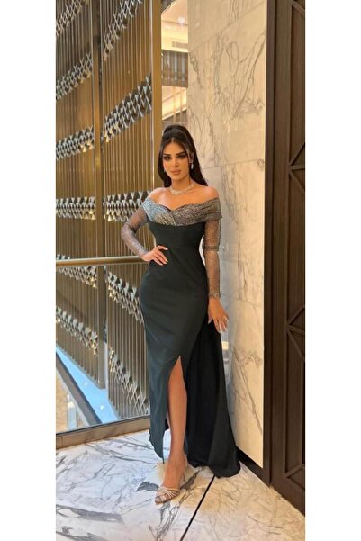 Genenic فستان زمردي غامق سهره