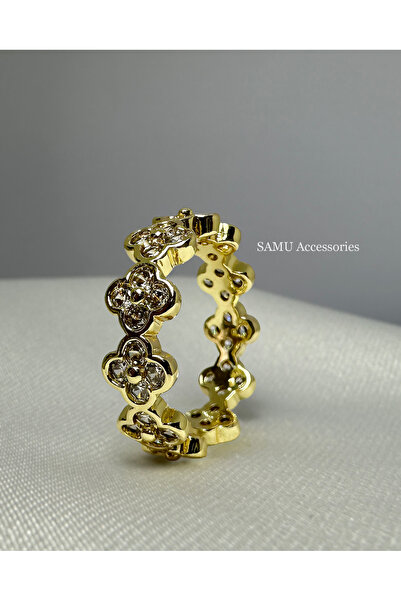 Samu Accessories خاتم فولاذي قابل للتعديل مرصع بالأحجار على شكل زهرة - خاتم ج...