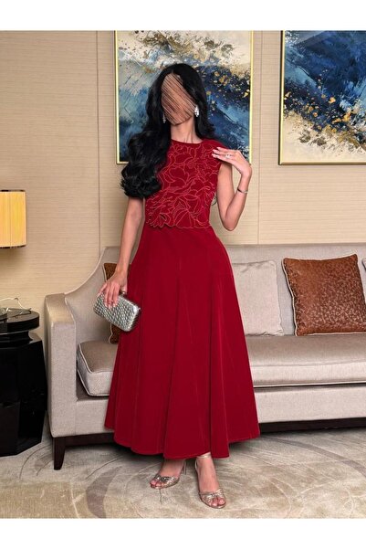 Genenic فستان احمر ناعم للعيد